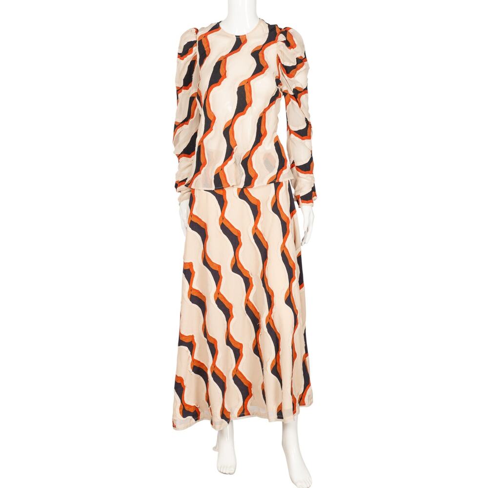 ULLA JOHNSON Printed Pattern Blouse & Skirt Set Size M